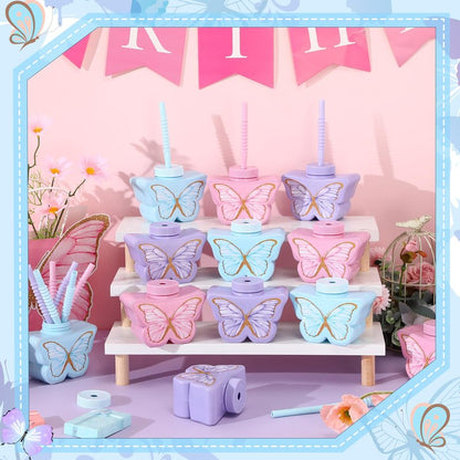 Mifoci 24 Pcs Butterfly Shape Cups Bulk, 10 oz Plastic Butterfly Themed Drinking Cups Pink and Purple Tea Party Supplies Fairy Birthday Party Decoration for Girls Wedding Baby Shower Favor