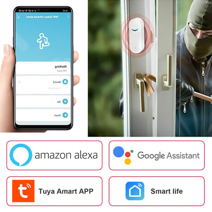 SEHOMY 4 Pack Smart Door Sensor Alarms, WiFi Window Sensor Detector Real-time Alarm Compatible with Alexa Google Assistant, Wireless Home Security Door Open Contact Sensor for Bussiness Burglar Alert