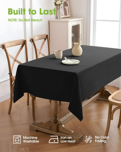 Pureegg Rectangle Linen Tablecloth Waterproof & Stain Resistant, Wrinkle-Free Table Cloth Adds Elegance and Protection, Ideal for Dining, Party, Wedding and Outdoor, 52 x 70 Inch, Black