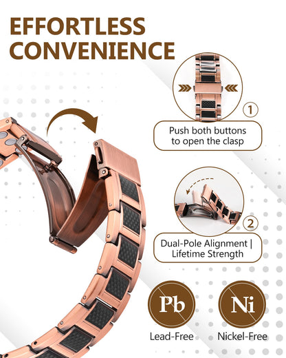 Feraco Copper Bracelet for Men 3X Strength,Magnetic Therapy Bracelet Copper Jewelry with 3800 Gauss Magnets,Cooper Bracelet for Man,Premium Fold-Over Clasp