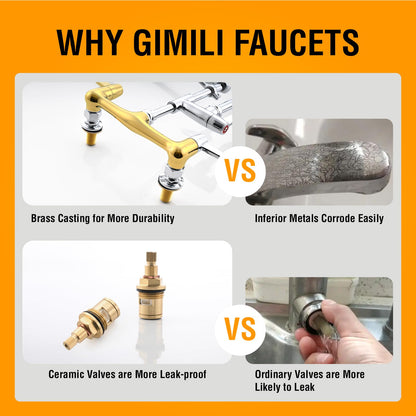 GIMILI Commercial Sink Faucet with Sprayer, 21" Height 8 Inch Center Pull Down Wall Mount Faucet for Restaurant, Kitchen, Industrial, Farmhouses Sink
