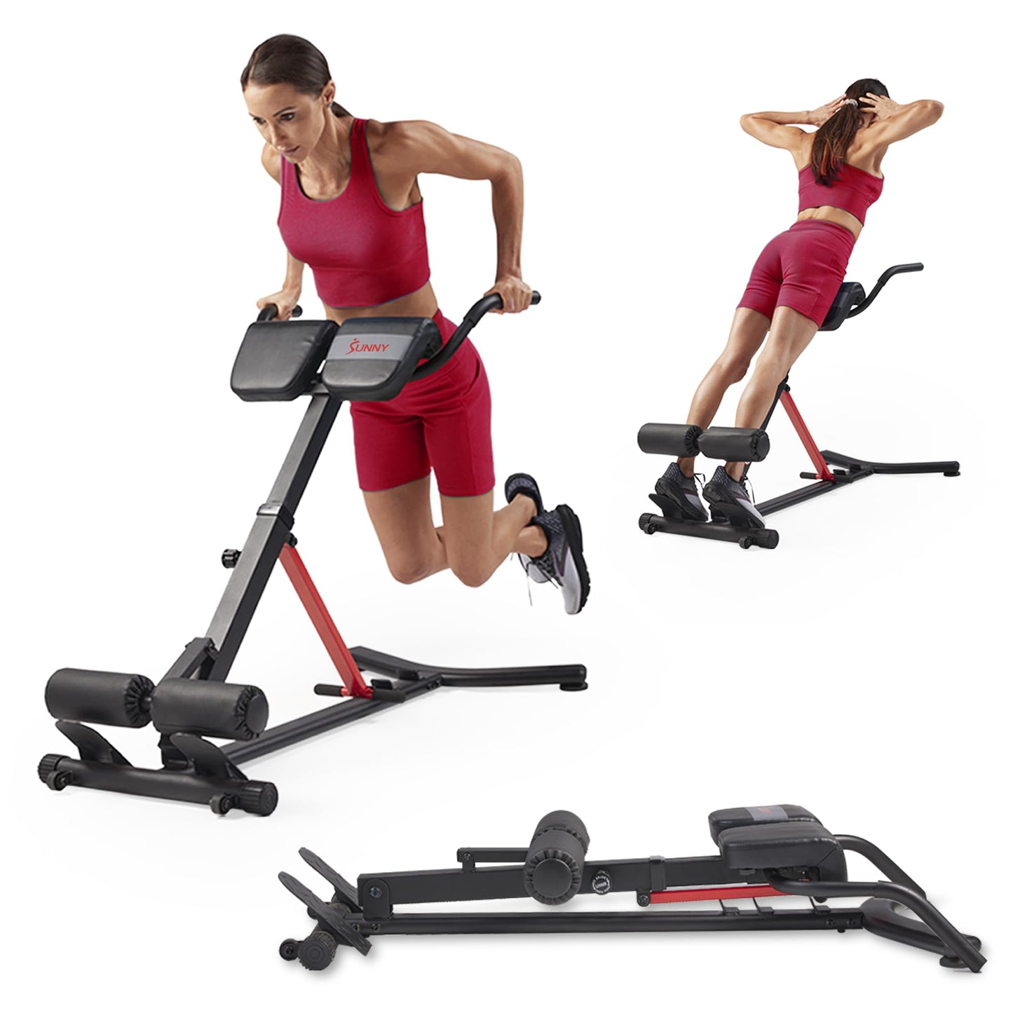 Sunny Health & Fitness Foldable Hyperextension Roman Chair w/Back Extension, Home Gym Sit Up Bench for Glute & Ab Workouts, Optional Adjustment Incline & Multi-Function Heavy-Duty Exercise Equipment