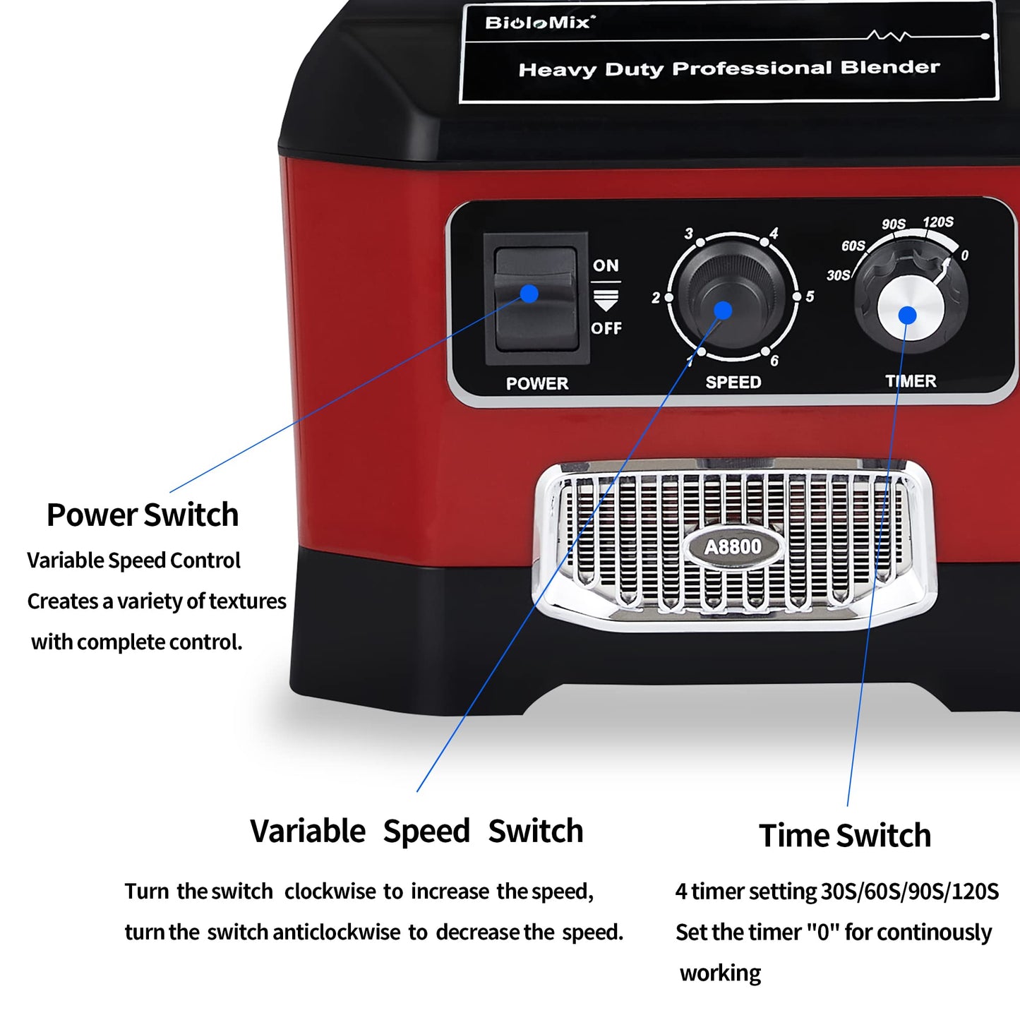 BioloMix Heavy Duty Commercial Blender, 2200W 60Oz Professional Kitchen Blender Smoothies, Shakes, Ice and Frozen Fruit, Optional Dry Grains Container