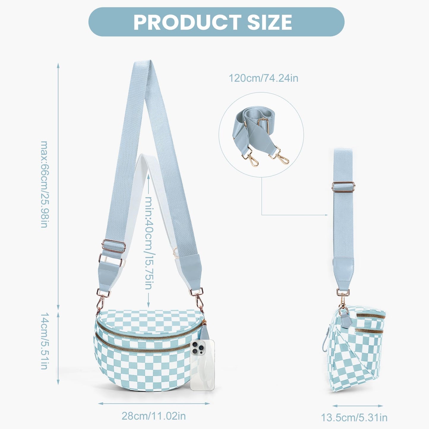 Checkered Crossbody Bum Bags for Women Nylon Checkered Purse Checkerboard Fanny Pack