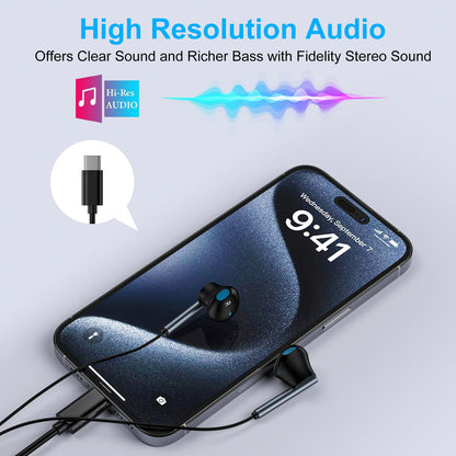 Samsung Earbuds Wired USB C for Galaxy S25 S24 Ultra/S24 FE/S23/S22/S21/S20,Type C Wired Headphones with Microphone Earphones for iPhone 16/16 Pro/16 Pro Max/16 Plus/15,iPad Pro,Pixel 9 8 7,One Plus9