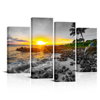 LevvArts Hawaii Sunset Wall Art Canvas Prints Tropical Beach Picture Maui Landscape Painting Artwork Framed for Home Living Room Ready to Hang