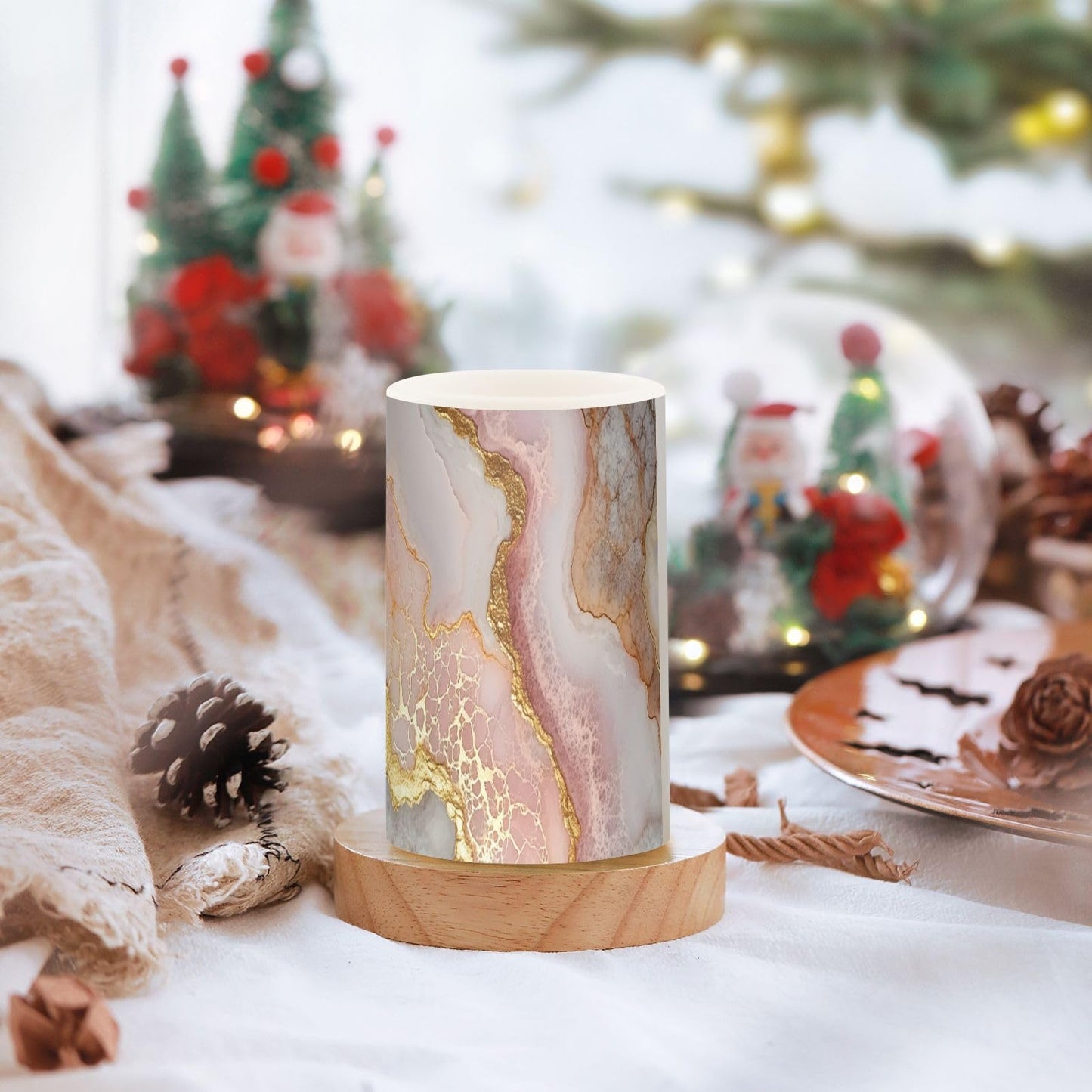 Zathe Flameless Pillar Candles Batteries Led Candles for Home Decor Marble Blush White