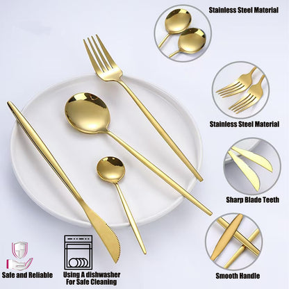 80-Piece Food Grade Gold Silverware Set, Luxury Flatware Set for 16 - Premium Stainless Steel Cutlery Set with Spoons Forks Knives, Shiny Gold Polished Kitchen Utensils for Home Restaurant Hotel