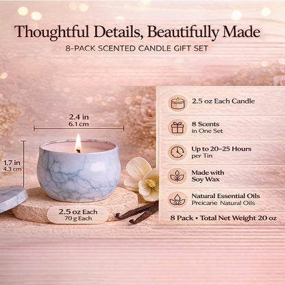 Aromatherapy Candle Gift Set for Women, 8 Pack Fruity Floral Soy Wax Candles, Artist-Designed Gift Box