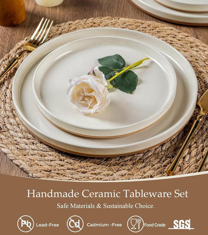 AmorArc Ceramic Dinnerware Set for 4 | Speckled Stoneware Plates and Bowls with unglazed terracotta | Scratch Resistant, Dishwasher & Microwave Safe Modern Dishes Sets- 12-Pcs