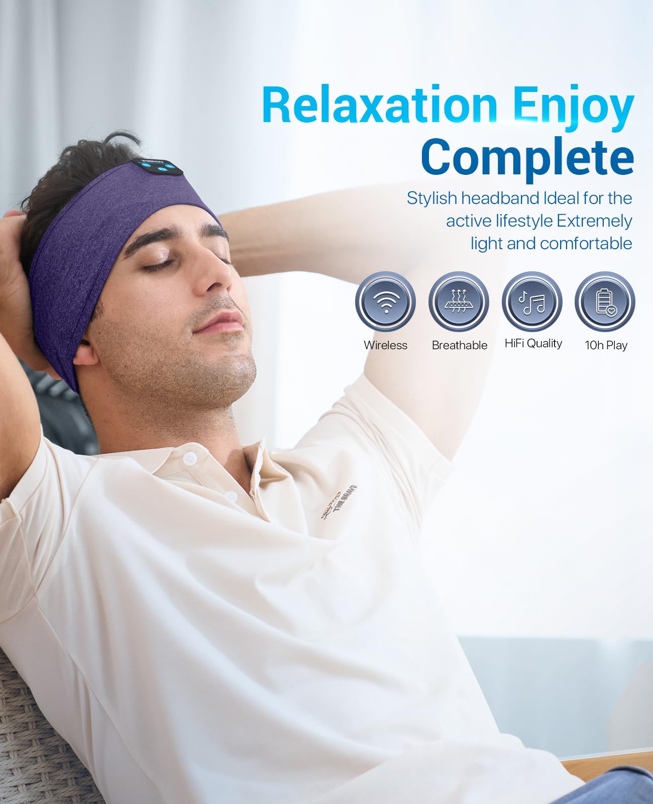 Voerou Sleep Headphones Bluetooth Headband - 10Hrs Adjustable Wireless Sports Sleeping Headphones with Hi Fi Sound, Tech Gifts for Men Women Side Sleepers Office Nap, Travel, Yoga, Workout, Meditation
