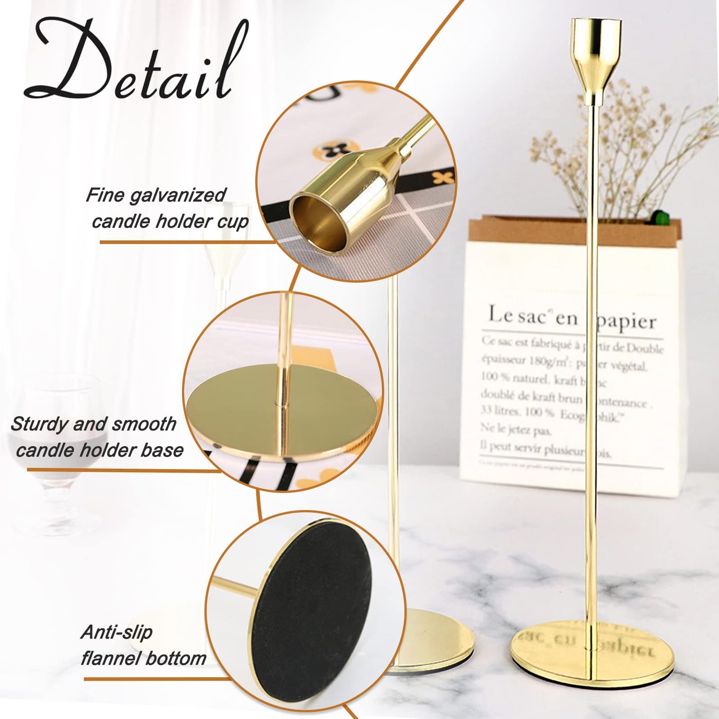 6Pcs Lemon Gold Candlestick Holders, Tall Taper Candelabra Stands fits 3/4 inch Thick Pillar Candle Stick, Elegant Decor Set for Table Centerpiece, Floor, Fireplace as Date, Festival, Fitting.
