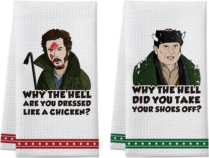 Home Alone | Funny Christmas Kitchen Towels - 2 Pack Holiday Dish Towels for Kitchen & Bathroom Decor