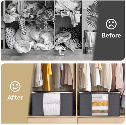 Lifewit 60L Clothes Storage Bins - 12 Pack Foldable Bags with Zippers & Clear Windows | Ideal for Organizing Clothing & Bedding