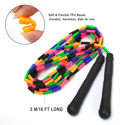 Coolrunner 16 FT Long Jump Rope(2 PACK), Double Dutch Jump Ropes, Soft Beaded Skipping for Kids Adults, Plastic Segmented Long Enough for 4-5 Jumpers