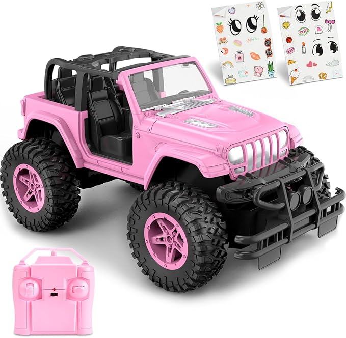 NQD RC Cars with DIY Sticker Pink Remote Control Car for Girls 2.4Ghz Jeep RC Trucks Little Girl Toys Birthday Xmas for 3 Years Old and Up