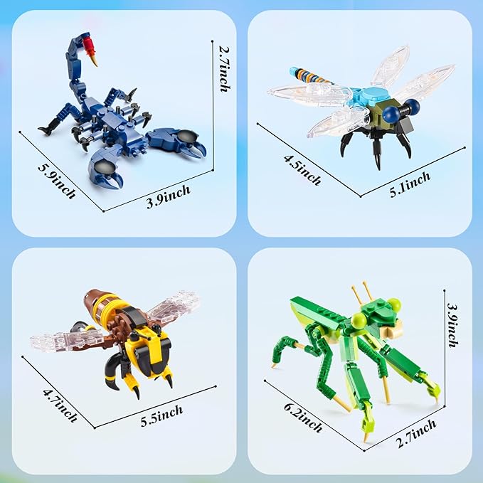 Insects Collection Building Set for Kids 10 Packs Bug Building Blocks Animals Insect Bug Toys Party Favors Ideal Gift for Boys Girls