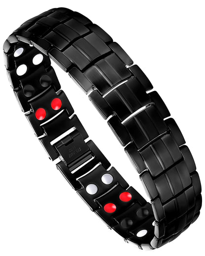Feraco Mens Magnetic Therapy Bracelets Titanium Steel Bracelet with Double Row 4 Elements Magnets