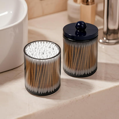 Skiennix 2-Pack Black Plastic Qtip Holder - Stylish Bathroom Organizer for Cotton Swabs & Accessories