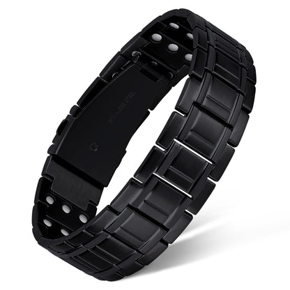 Feraco Magnetic Bracelets for Men, Titanium Steel Bracelets with 3X Ultra Strenth Neodymium Magnets, Adjustable Health Gift (Black)