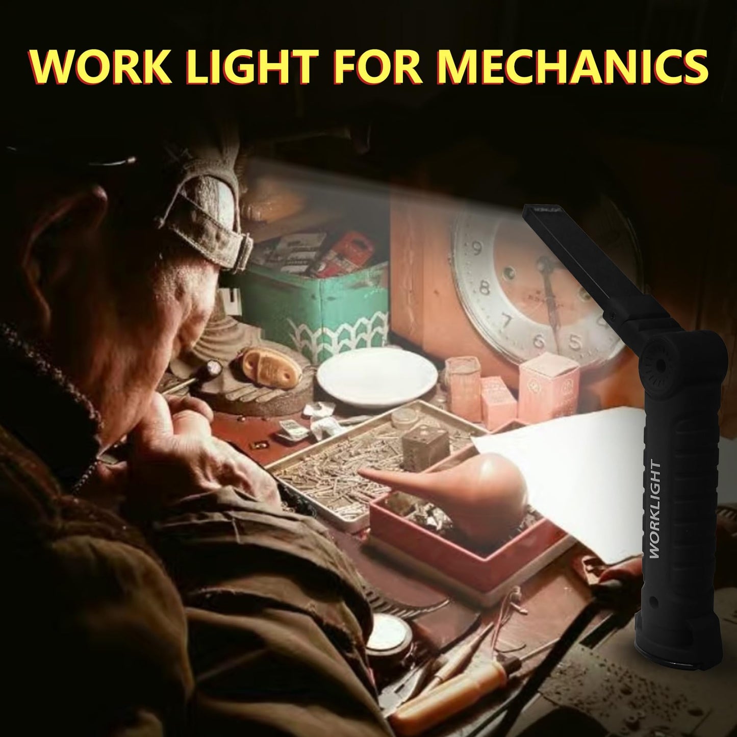 Suranew LED Worklight Flashlight, COB Rechargeable Work Lights with Magnetic Base 360 Degree Rotate and 5 Modes Portable Flood Light Inspection Construction Light for Car Repair (Black Green, 2 Pack)