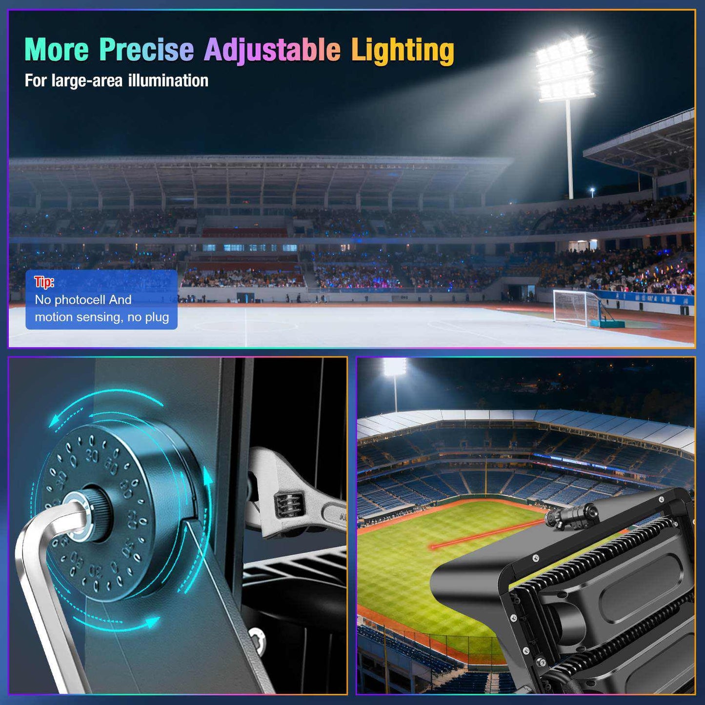 ledmo 750W Dimmable LED High Mast Stadium Light, Outdoor 90000LM Super Bright Floodlight Commercial 100-277V 5000K Daylight IP66 Adjustable Waterproof Arena Lighting for Sport Court