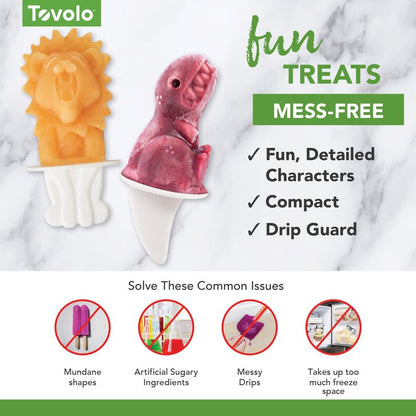 Tovolo Animal Popsicle Molds Zoo Crew Set of 4 Reusable Popsicle Molds with Sticks Bear Lion Monkey Elephant, BPA Free Silicone Pop Maker for Kids, Dishwasher Safe Animal Ice Molds for Frozen Treats