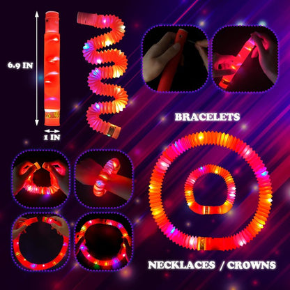 Red Graduation Glow Sticks Pop Tubes 24 PCS,Light Up Bracelets Necklaces,Glow Party Favors for Kids Graduation Party,Kindergarten Preschool End of School Year Goodie Bag Stuffers Classroom Prizes