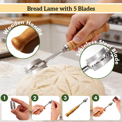 Loft & Grove Sourdough Starter Kit – Complete Bread Baking Kit with 9” Banneton Proofing Basket, 34oz Starter Jar with Feeding Tracker, Dough Whisk, Bread Lame – Beginner Sourdough Baking Supplies
