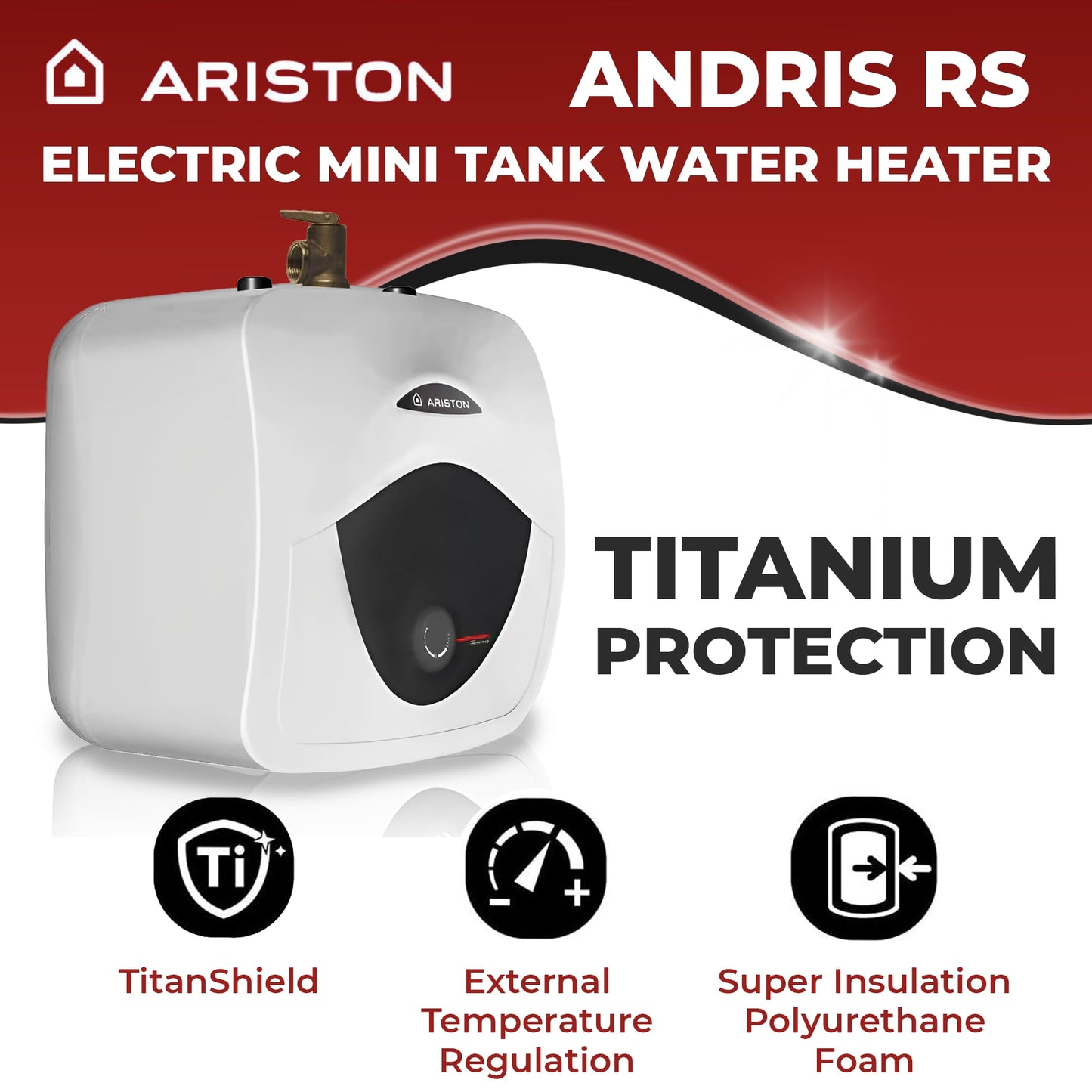 4 Gallon Capacity, 120-Volt – Ariston Andris Mini Tank Electric Water Heater – Heating Solution for Under Sink, RV, and Compact Spaces, Smart Boost for Versatile Heating, Simple Installation