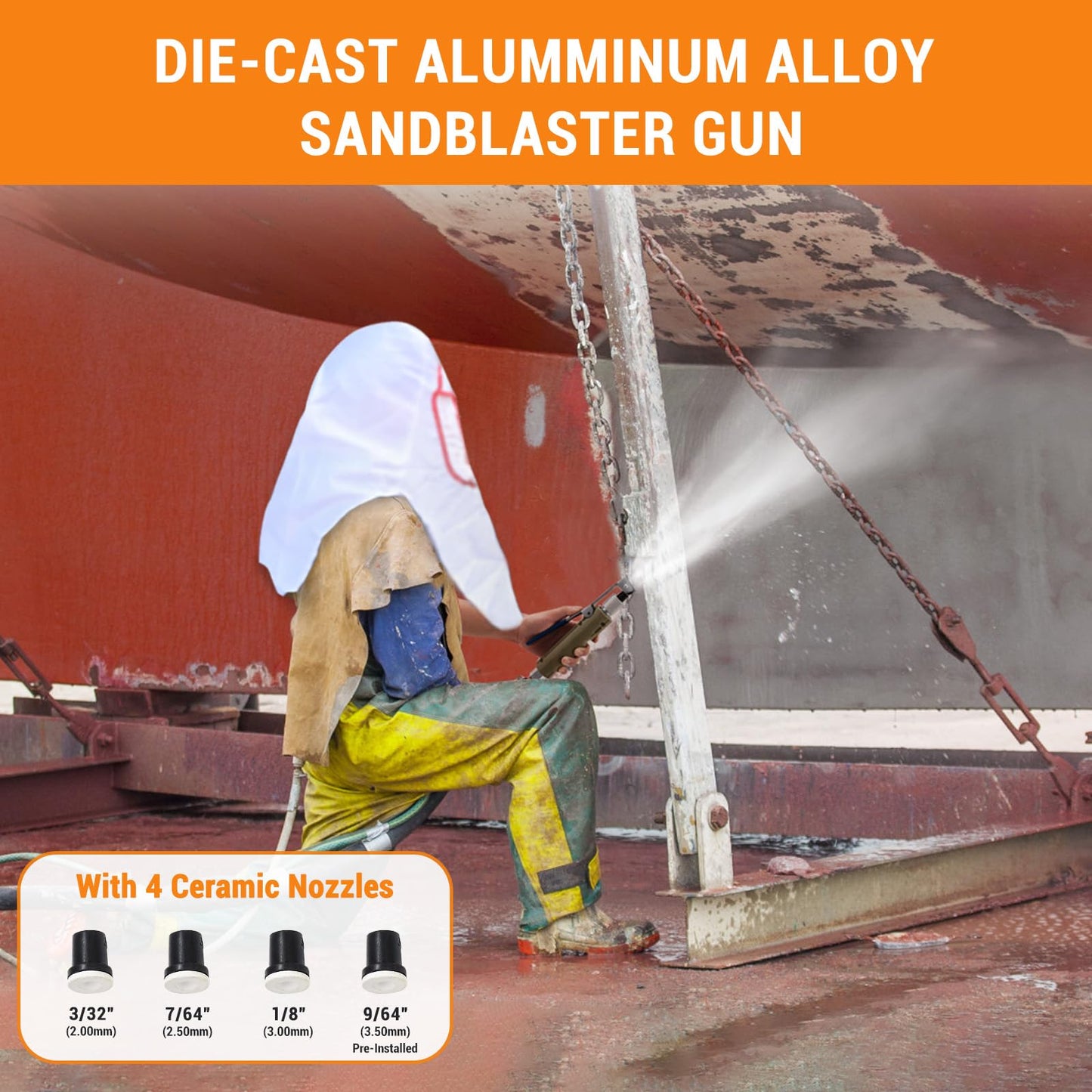 5 Gallon Sand Blaster Sand Blasting Machine, 60-110 Psi Pressure Air Sand Blasting Kit with 4 Ceramic Nozzles & Oil-Water Separator, Portable Abrasive Blaster for Paint Stain Rust Removal