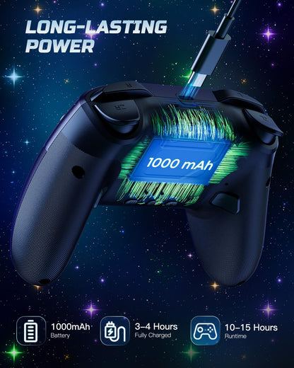 VOYEE Switch Controller, LED Star Wireless Pro Controllers Compatible with Lite/OLED, Multi-Platform Windows PC with 9 Colors Colorful RGB Lights/Programmable/Vibration/Turbo/Wakeup