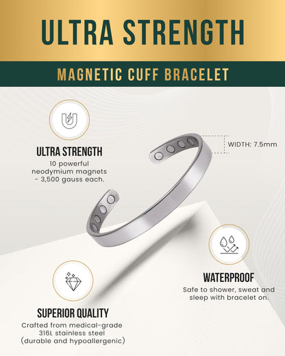 MagnetRX® Magnetic Bracelets for Men - Elegant Bangle, Golf/Tennis Elbow & Balance - Men’s Cuff Magnetic Bracelet (Polished Silver | Large)