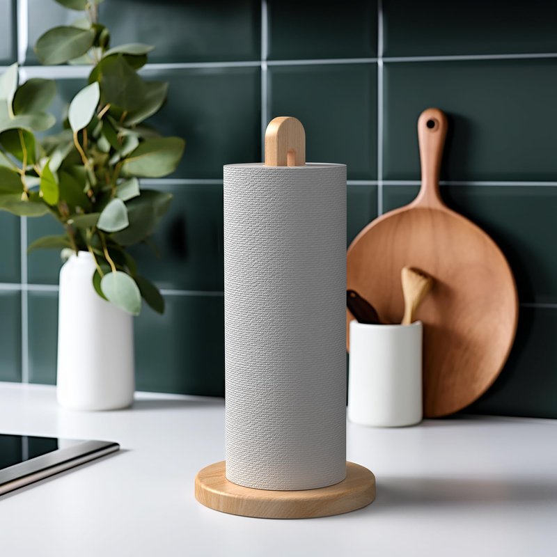 KitchLife Wooden Paper Towel Holder Countertop, Fits Jumbo Roll, Solid Freestanding Beech Wood Light Wood Paper Towel Dispenser Stand with Non-Slip Base