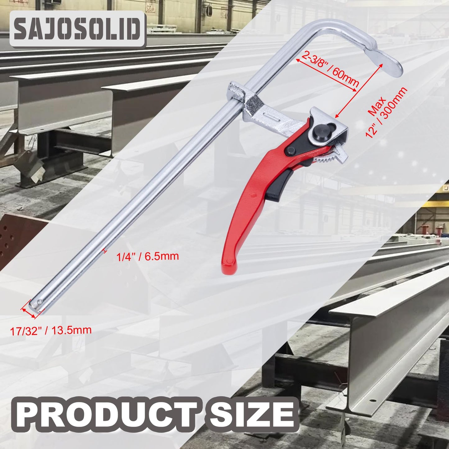 SajoSolid 6 Packs Bar Clamps Set, Throat Depth 2-3/8 Inch Heavy Duty Forged Steel Ratcheting Table Clamp, Guide Rail System with Max 330 Lbs Load Limit for Grinding, Milling, Precision Cutting