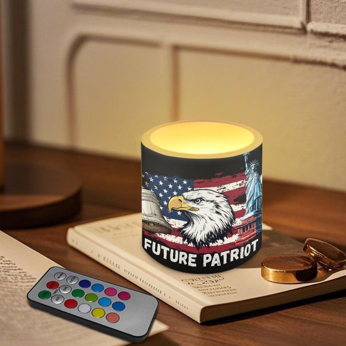NETILGEN 250 Years American Flag Eagle 4 Pieces Flameless Candles with Remote Timer Battery Operated LED Flickering Candles for July 4th USA Independence Day Decor