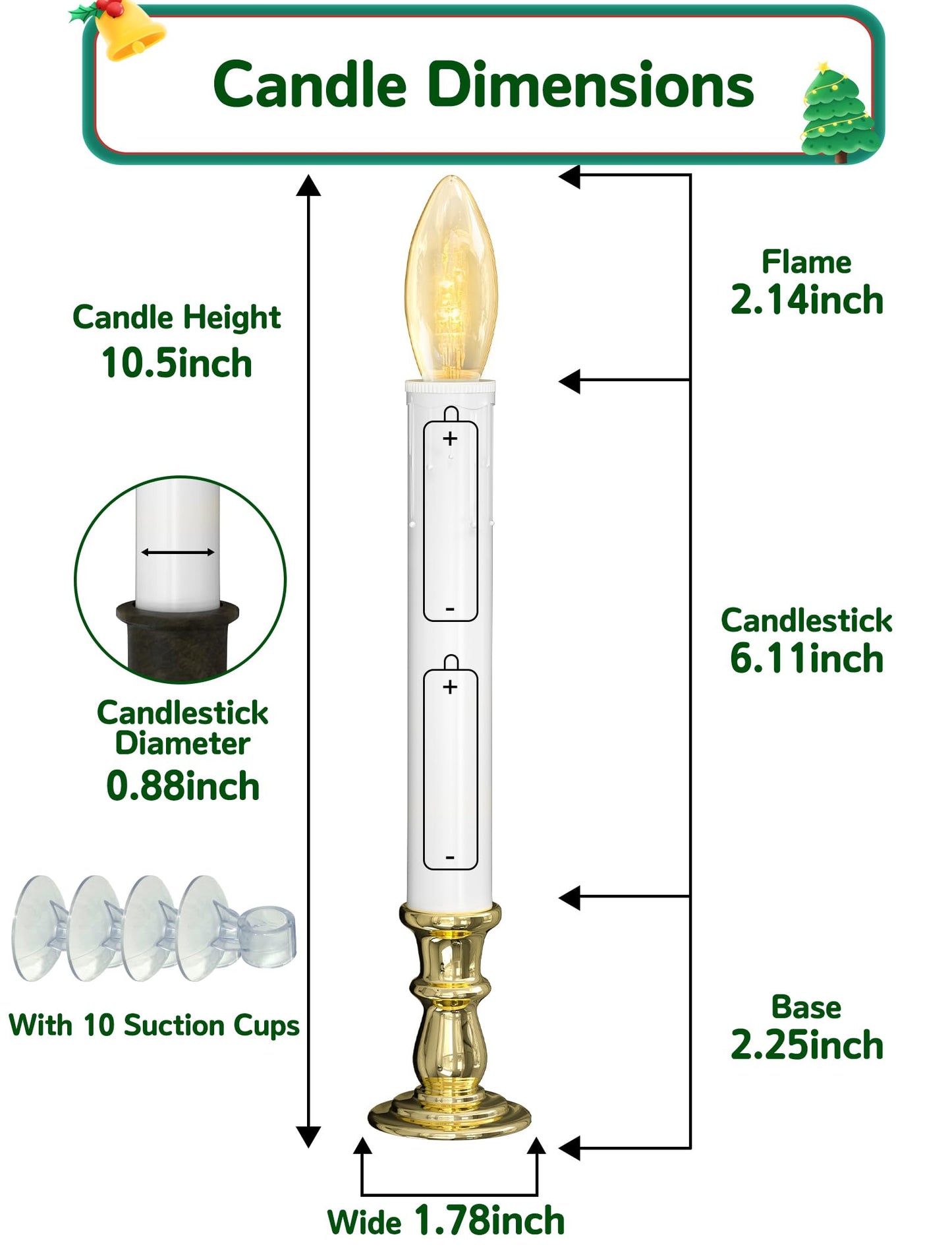 Txcigech 10PCS Christmas LED Window Candles with Timer, Flameless Candle with Suction Cups Battery Operated for Christmas Home Wedding Decor