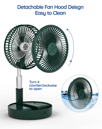Primevolve Battery Operated Fan,Portable Rechargeable USB Floor Table Desk Fan with Adjustable Height, 4 Speed Settings Pedestal Fan for Bedroom Camping Travel,Green 7.7"