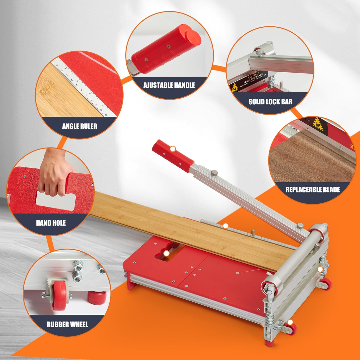 13“ Laminate Floor Cutter with Wheels, ECUTERS Pro Vinyl Floor Cutter, Compact Vinyl Plank Cutter, Adjustable Angle Length Cutting, Flooring Tools- Engineer Wood LVP LVT VCT SPC WPC