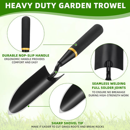 Leriton 8 Pcs Garden Hand Trowel Heavy Duty Carbon Steel Garden Shovels Tools with Resin Rubberized Handle for Camping, Digging, Soil Planting, Transplanting, Lawn Yard Farm (Narrow Shovels)
