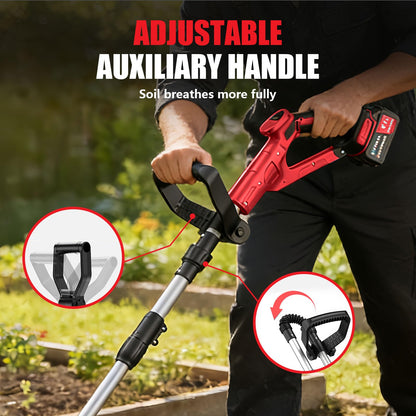 21V Electric Cordless Tiller Cultivator, 360RPM Garden Tiller with 2 x 4.0Ah Batteries Charger, 12In Tilling Width & 8In Depth Garden Rototiller for Lawn, Gardening, Soil Cultivation (RED-1)