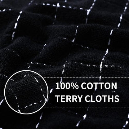 Homaxy 100% Cotton Terry Kitchen Towels(Black, 13 x 28 inches), Checkered Designed, Soft and Super Absorbent Dish Towels, 18 Pack