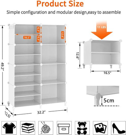 AWTATOS Closet Organizer - 8 Cube Storage Shelves for Clothes | Stackable Cubby Shelving in White