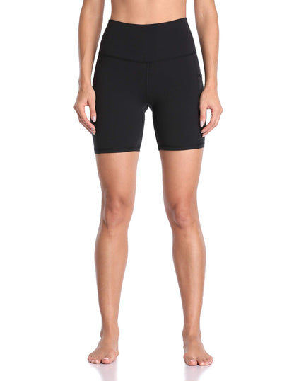 Colorfulkoala Women's High Waisted Biker Shorts with Pockets 6" Inseam Workout & Yoga Tights (S, Black)