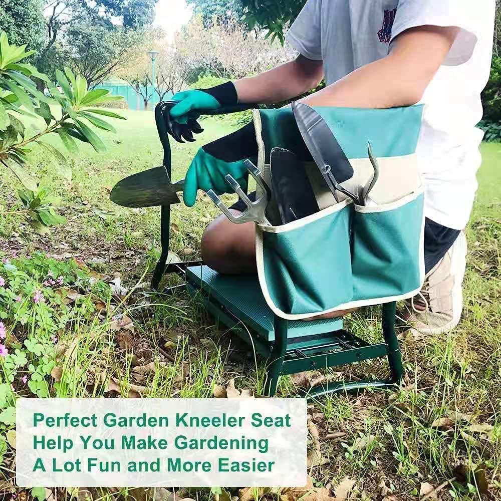 BESTHLS Garden Kneeler and Seat - Heavy Duty Folding Stool with Thick Pad, Tool Pouch, 330 lbs Capacity - Knee & Back Support, Perfect for Seniors, Women, Men