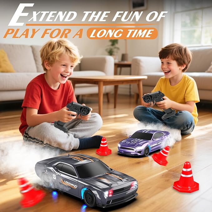 Mini RC Drift Car 1/43 2.4GHz RC Drift Cars with Gyro 4WD Full Proporitonal High Speed Remote Control Car with LED Lights and Drifting Tires Hobby Racing Cars for Adults Kids Boys Sliver