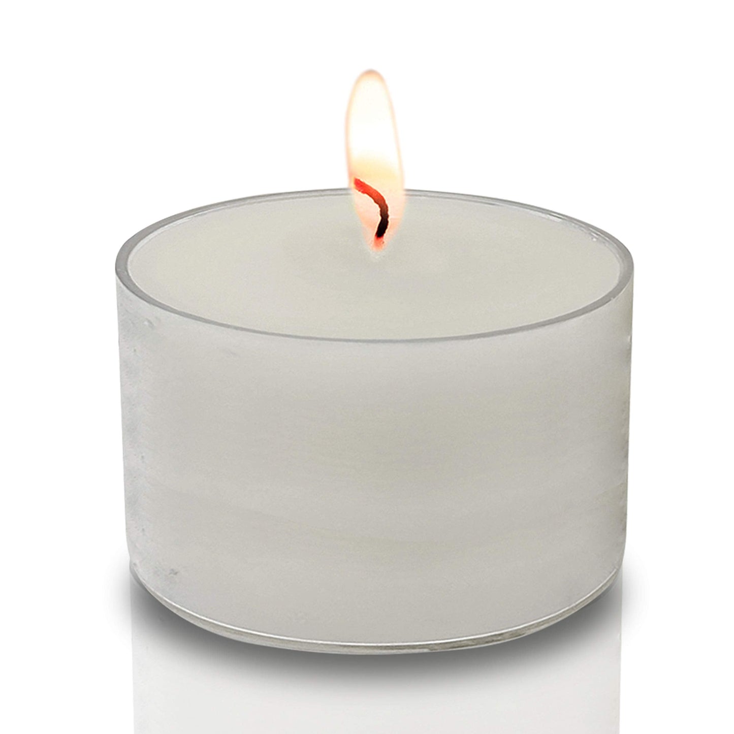 Ner Mitzvah Long Burning Tealight Candles - 8 Hours - White in Clear Cups - Unscented - 80 Pack - Made in EU