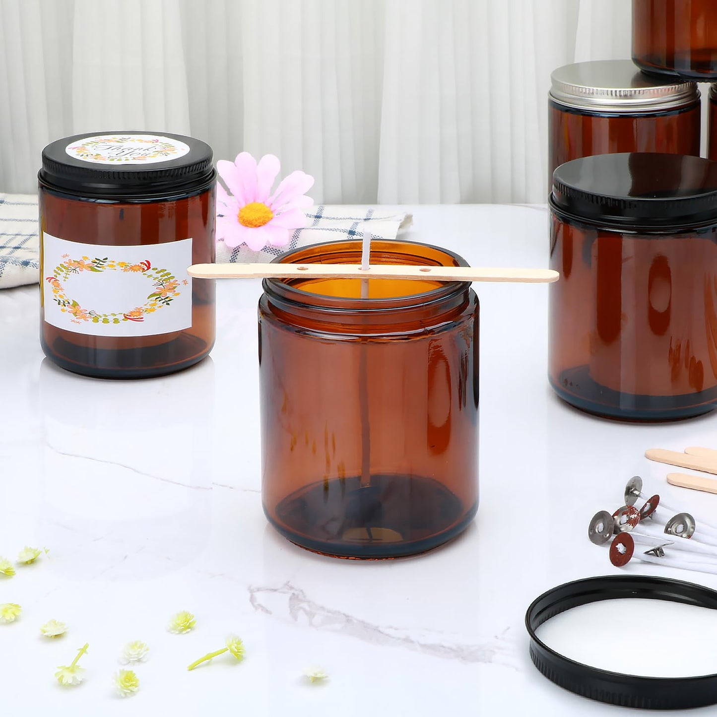 Salzesfalls 16 Pack Dark Amber Candle Jars for Making Candles,8 oz Glass Jars with Lids,Candle Jars with 16 Metal lids,Canning Jars For Candles,Spice,Powder,Liquid,Sample