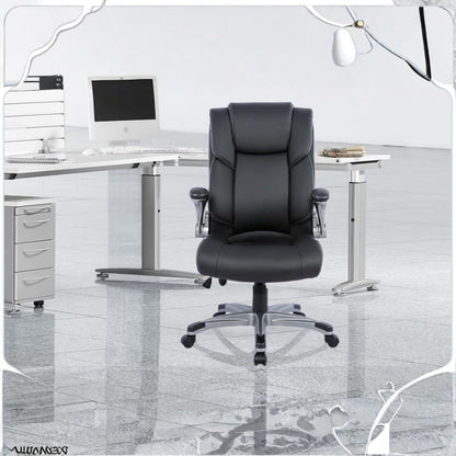 COLAMY Leather Executive Office Chair- High Back Home Computer Desk Chair with Padded Flip-up Arms, Adjustable Tilt Lock, Swivel Rolling Ergonomic Chair for Adult Working Study-Black, Set of 2