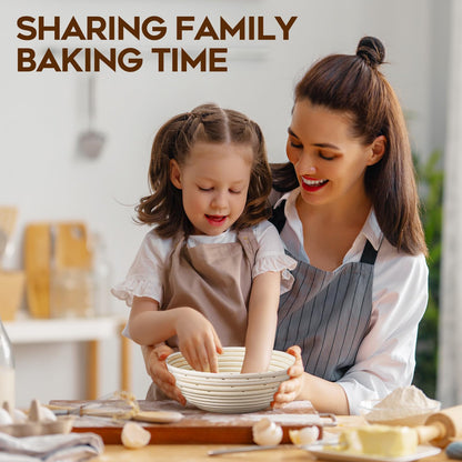 Dimpola Banneton Proofing Basket for Sourdough Bread, Handmade & Natural Rattan - Round Dough Rising Basket for Baking - Perfect for Artisan Breads (Round of 2 Gift Set)